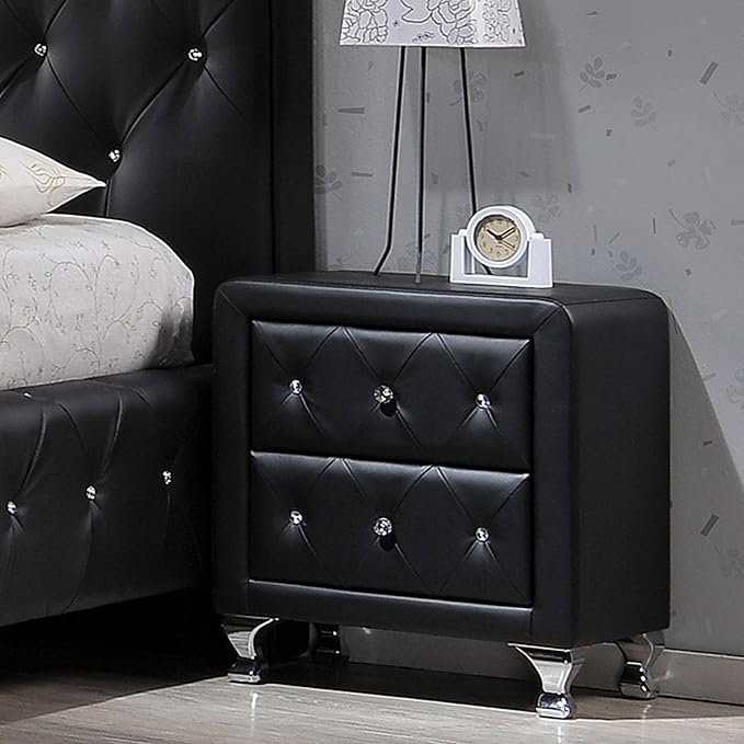 Baxton Studio Stella Crystal Tufted Upholstered Modern Nightstand, Black - Image 2