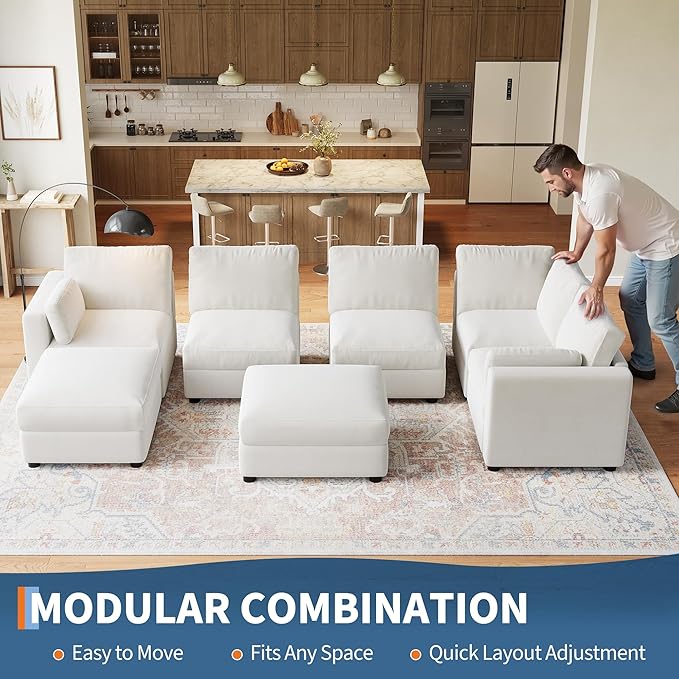 GAOMON Oversized Modular Sectional Sofa, 7 Seater Sectional Couch, 138" U Shaped Sofa with Movable Ottoman, Convertible Modular Couch for Living Room Apartment and Office, Chenille Beige