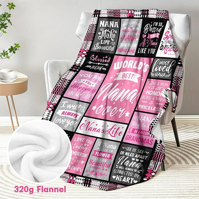 Mothers Day Birthday Gifts for Nana from Granddaughter - World's Best Nana Ever Gifts on Christmas Birthday from Grandkids - Gift for Grandma from Grandchildren - Nanas Life Blanket 60"x80"