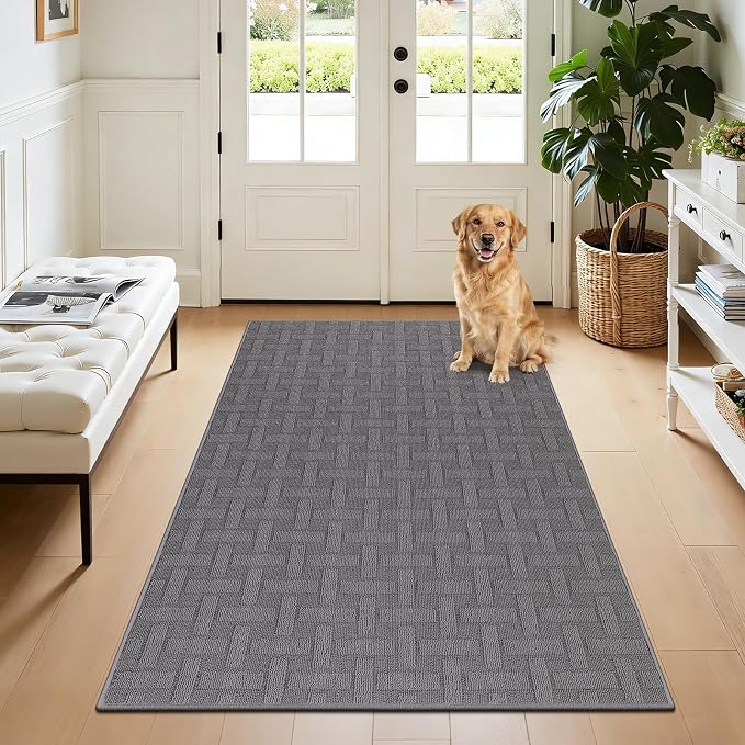 Ileading Indoor Door Mat 3x5ft Absorbent Dog Mats for Muddy Paws,Machine Washable Small Living Room Area Rug with Non-Slip Rubber Backing Low-Profile Inside Carpet for Hallway,Entryway,Kitchen(Grey) by Ileading