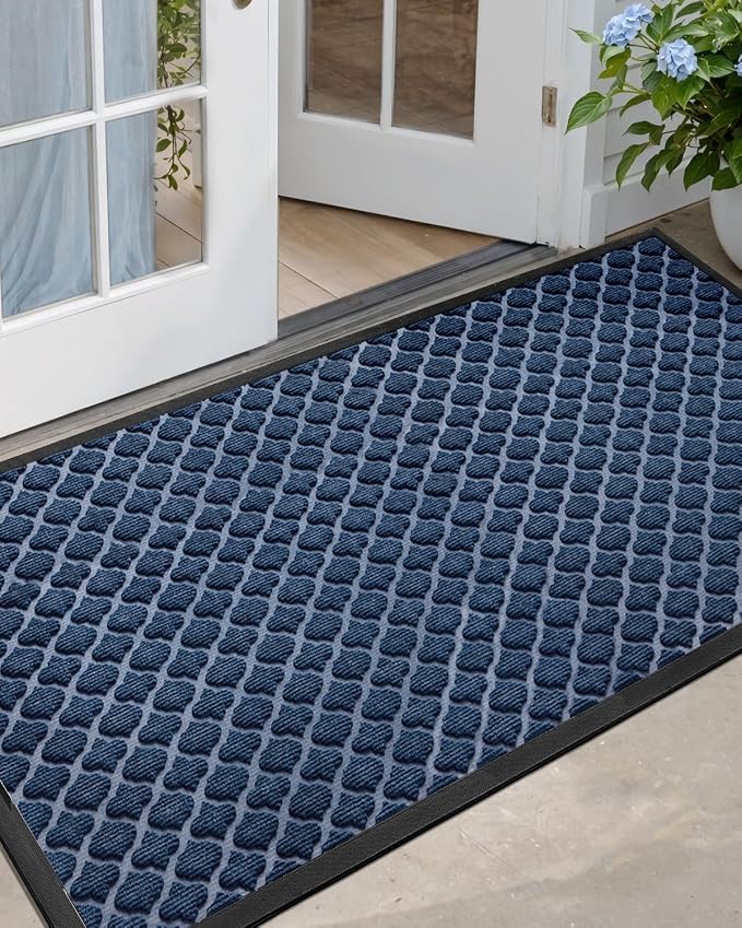 DEXI Front Door Mat Outside Entrance, 27.5x59 Large Entryway Rubber Back Doormat Heavy Duty, Non Slip Low Profile Welcome Entry Mats for Inside House Floor Exterior Patio, Floral Blue by DEXI