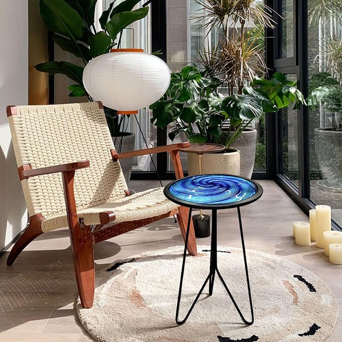 LIFFY Patio Side Table, Small Round End Table, Metal Side Table Outdoor, Small Porch Table for Indoor Balcony Furniture Decor (Blue 12 inch) - Image 4
