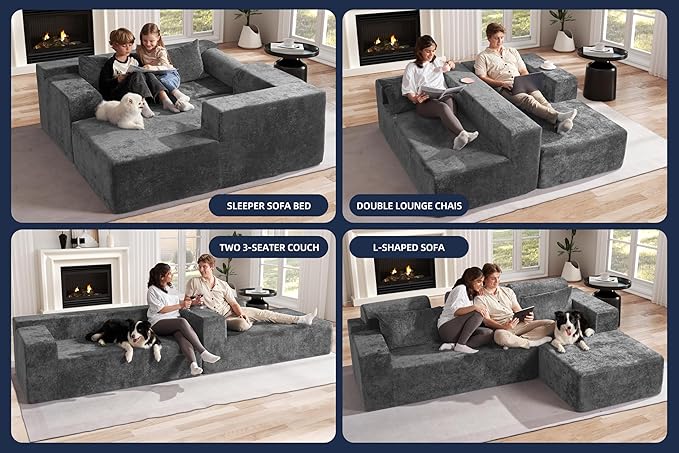 Homguava Modular Sectional Couches for Living Room,105" Cloud Couch with L-Shape Chaise,Comfy Sofa Living Room Couch with Deep Seat,No Assembly L Couch,Luxury Distressed Velvet(Grey,R)