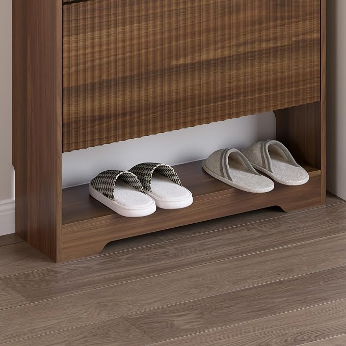 BORNOON Shoe Cabinet with 2 Flip Drawers, Fluted Shoe Storage Cabinet with Adjustable Shelves, Freestanding Rack and Organizer for Entryway, Closet, Hallway - Image 5