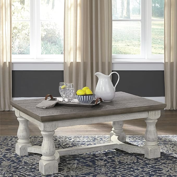 Signature Design by Ashley Havalance Farmhouse Rectangular Coffee Table, Gray & White with Weathered Finish
