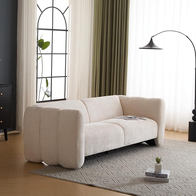 Christopher Knight Home Carine 83‘’ Sofa Couch, Cozy Boucle Fabric Upholstered 3-Seater Seating Sofa, Comfy Couches for Living Room and Office, Modern Oversized Loveseat, Curved Wave Design, Beige