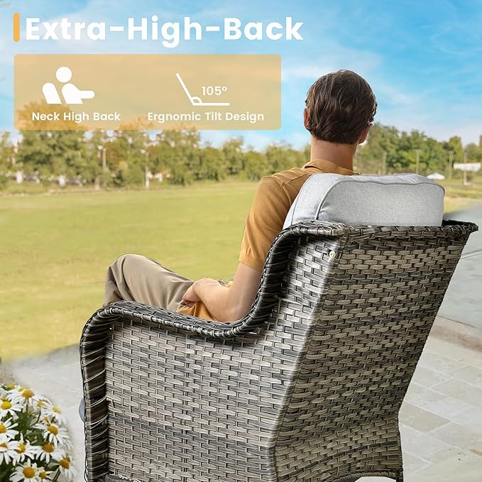 HOOOWOOO Patio Furniture Set,6 Piece Outdoor Furniture Set with Swivel Chairs,Wicker Patio Conversation Couch Chairs Ottoman Set,Light Gray