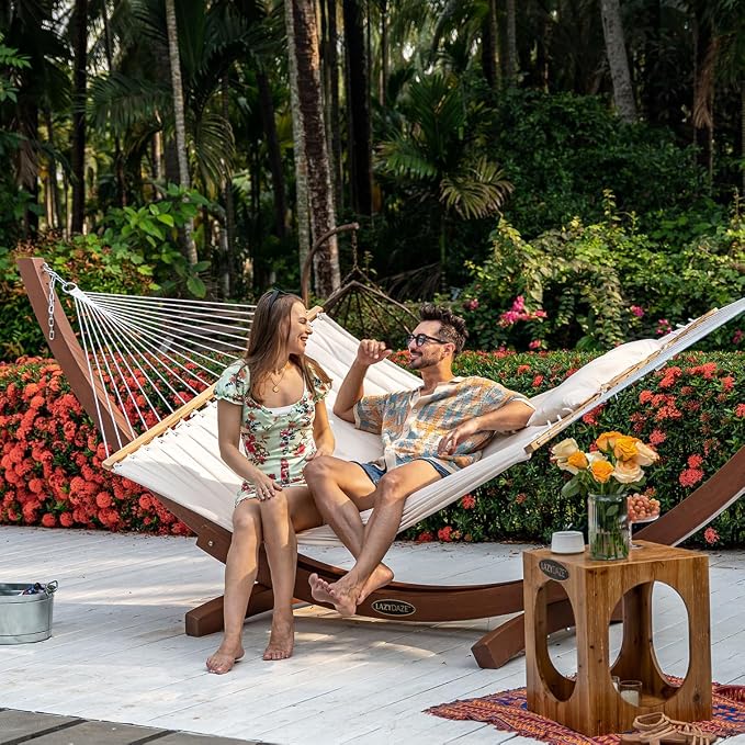 Lazy Daze Hammocks 12 FT Double Quilted Fabric Hammock with Spreader Bar and Detachable Pillow, 2 Person Hammock for Outdoor Patio Backyard Poolside, 450lbs Weight Capacity, Natural - Image 7