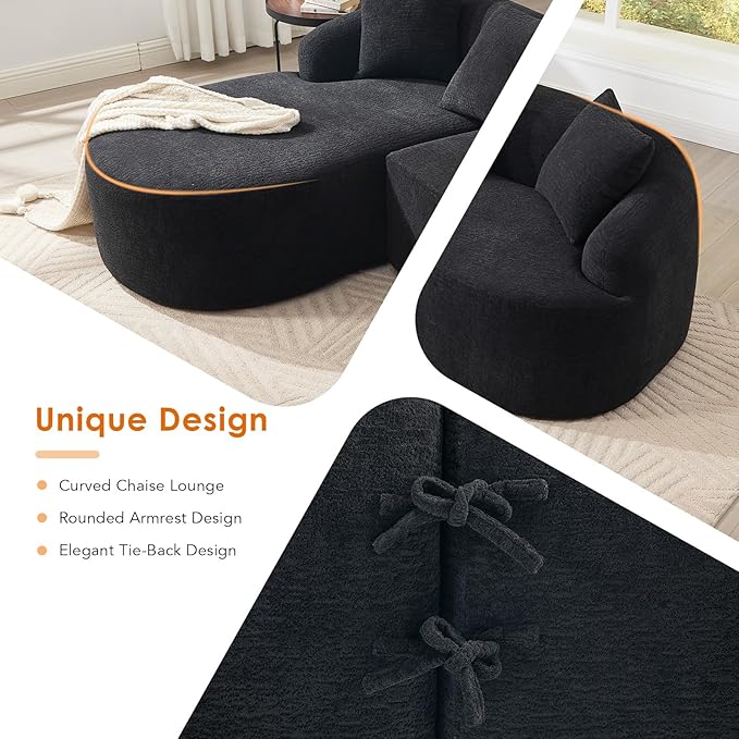 KEIKI L-Shaped Chenille Modular Sectional Couches with Chaise Lounge & 4 Pillows, 3 Seater Oversized Upholstered Luxury Plush Cloud Sofa for Living Room Apartment, Full Sponge Compression