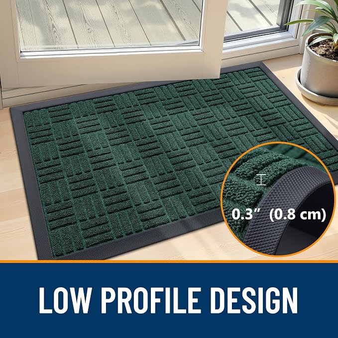 OLANLY Front Door Mat Outside Entrance 59x23, Absorbent, Heavy Duty Sturdy Natural Rubber Doormat Indoor Outdoor, Non-Slip, Stain and Fade Resistant, Low Profile Floor Mat for Entryway, Black Green - Image 4
