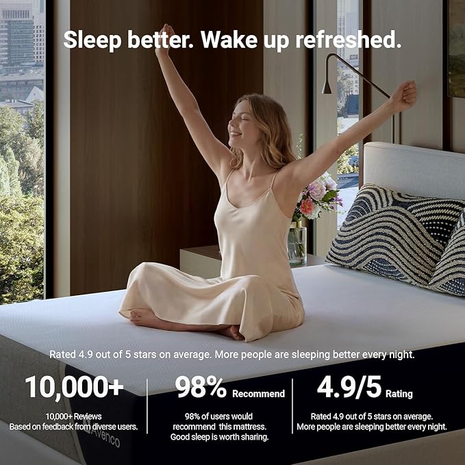 Avenco 14 Inch Queen Mattress with Open-Cell Foam for Breathable Comfort, Gel Memory Foam Queen Size Mattresses with Removable Cover, CertiPUR-US Certified Mattress in a Box