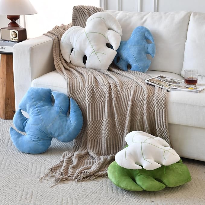Leaf Pillow, Cute Decorative Throw Plant Pillow Aesthetic Decor Nature Pillow for Bed Couch, Leaves Shaped Pillow Perfect for Bedroom Living Room (Light Green, 19.6 Inches)