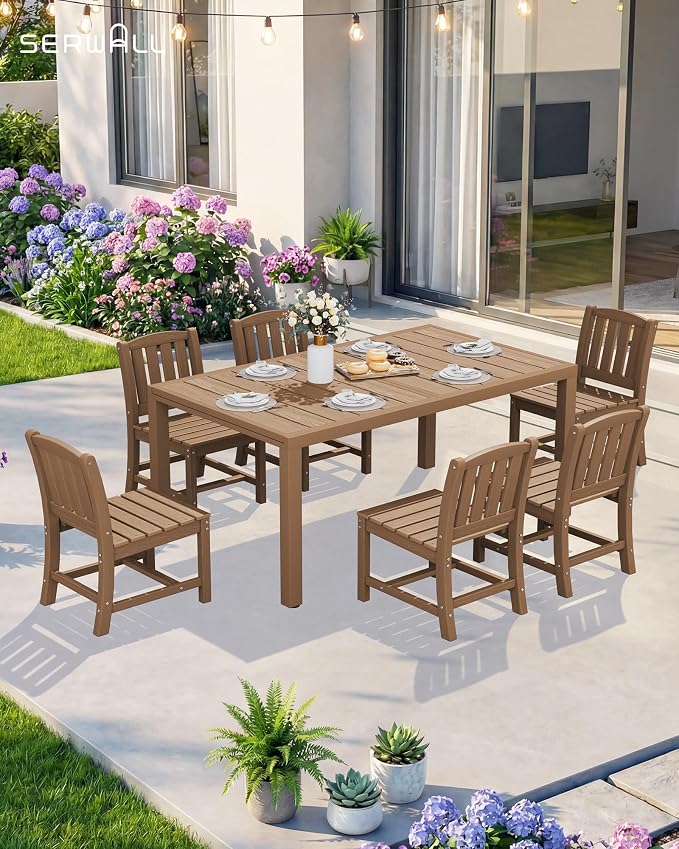 SERWALL Outdoor Dining Chairs Set of 4, All-Weather HDPE Patio Armless Chairs Suitable Outdoor Dining Table, Brown - Image 8