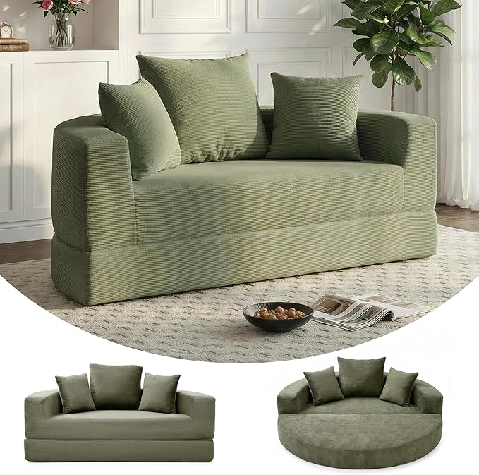 Casaphoria Convertible Folding Sofa Bed - 67 Inch Fold Out Guest Bed with Pillows for Small Spaces,Apartment Living Room Futon(Green)