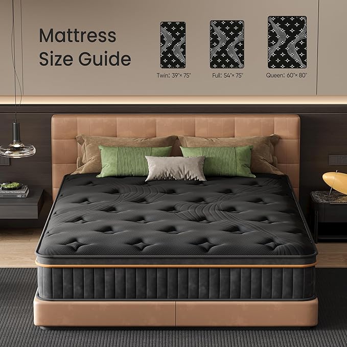 Queen Size 10 Inch Hybrid Mattress, 7-Zone Support with Reinforced Edge, Pocket Coil & Memory Foam for Pressure Relief, CertiPUR-US Certified, Mattress in a Box