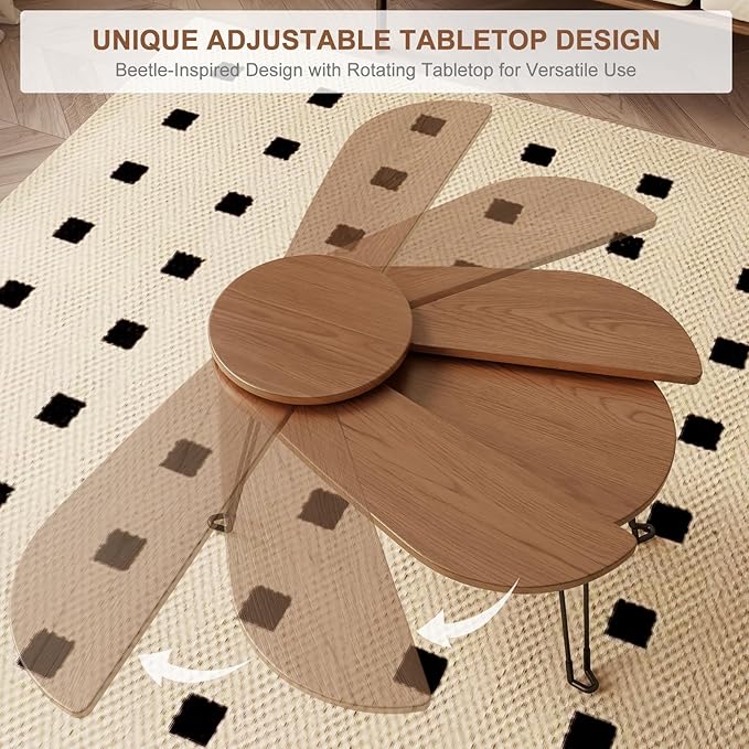 Small Coffee Tables for Small Spaces, Solid Wood Accent Tables Living Room, Foldable Coffee Table Oval, Folding Floor Table, Low Table for Sitting on the Floor, Narrow Side Table Couch, Walnut