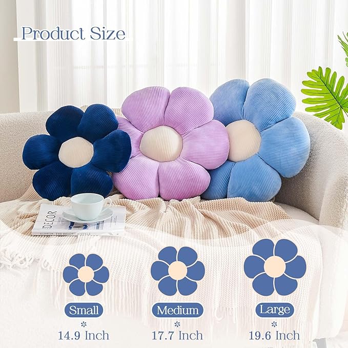 Kcvvcr Navy Flower Pillow, 19.6" Cute Flower Shaped Floor Pillow, Aesthetic Floral Plush Daisy Decorative Throw Pillows for Bed Sofa Couch