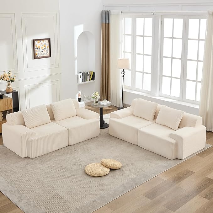 KIGOTY Modular Sectional Sofa, 4 PCS Comfy Cloud Sectional Couch with Deep Seat, Corner Couch, Modern Boneless Sofas for Living Room, No Assembly Required,White