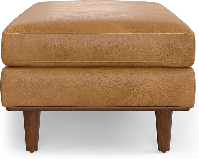 SIMPLIHOME Morrison 49 inch Wide Large Rectangular Ottoman in Sienna Genuine Leather, Multifunctional Footrest, Coffee Table, and Extra Seating for Living Room, Mid-Century Modern Style