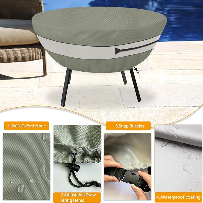 Round Patio Table Cover,Suitable for 36 Inch Diameter Patio Round Table,Waterproof Heavy Duty Round Outdoor Coffee Table Cover,Grey Green - Image 4