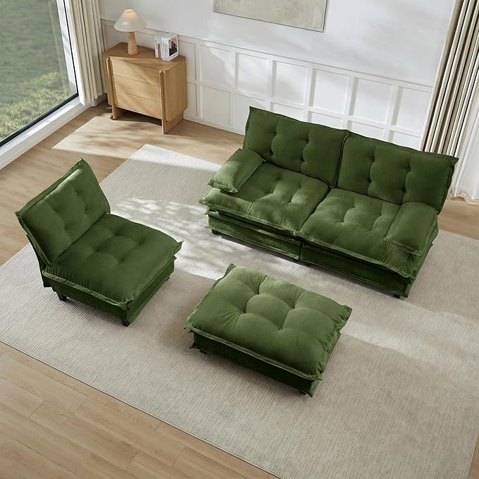 108" Oversized L Shaped Modular Sectional Sofa with Reversible Ottoman, Comfy Chenille Upholstered Cloud Couch 4-Seater Sofa Set for Living Room, Apartment, Office | Free Combination, Tufted