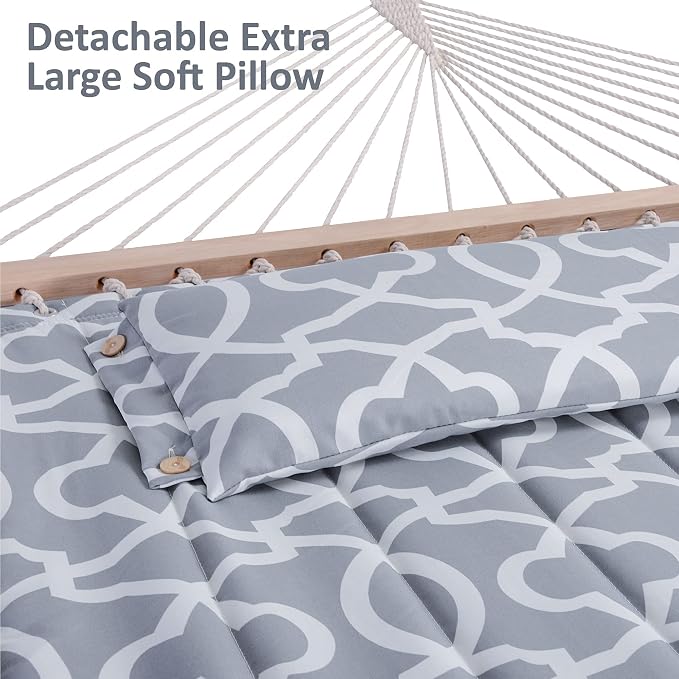 SUNCREAT 55 Inch Extra Large Double Hammock with Stand, 475lbs Capacity, Outdoor Portable Hammock with Hardwood Spreader Bar, Extra Large Pillow, Grey - Image 5