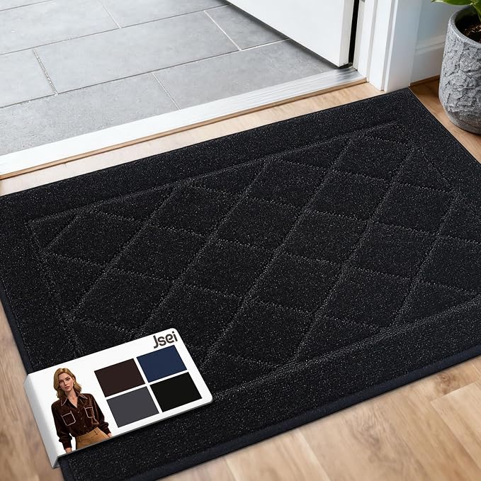 JSEI Dirt Trapper Door Mat 24"x36", Non-Slip Washable Entryway Mats, Dog Door Mat, Stain Resistant and Absorbent Floor Mats, Low Profile Welcome Mat for Front Back Door, Black by JSEI