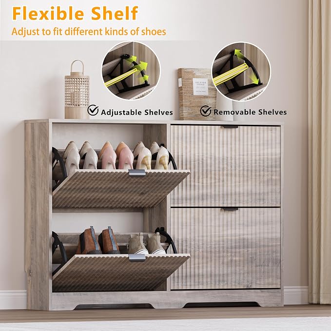 BORNOON Large Shoe Cabinet for Entryway, Shoe Rack Cabinet with 4 Flip Drawer and Adjustable Shelves for Small Apartment, Foyer - Image 3