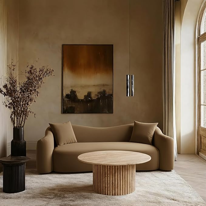 Meridian Furniture 44052Saddle-S Destin Collection Modern | Contemporary Sofa with Ultra Luxe Saddle 460 GSM Velvet, Rich Curves, 91" W x 34.5" D x 31" H, Saddle