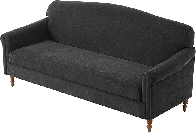 Christopher Knight Home Sola 77.5'' Modern Chenille Upholstered Loveseat Sofa with Rolled Armrest and Rubberwood Frame, 2-Seater Home Sofa Living Room, Comfy Couch for Hotel/Apartment, Dark Grey