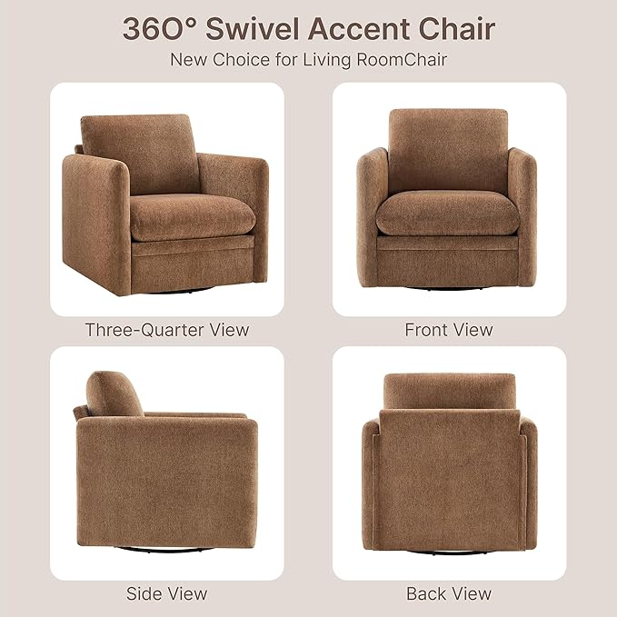 360° Swivel Accent Chair Set of 2,Upholstered Armchair with Deep Seat, Sturdy Metal Base for Living Room,Nursery,Bedroom,Terracotta