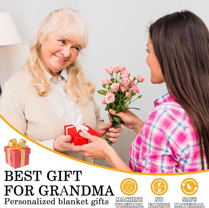 Personalized Mothers Day Birthday Gifts for Grandma from Granddaughter Grandson, Custom Blanket with Photos, Best Grandma Ever Customized Blankets with Photos