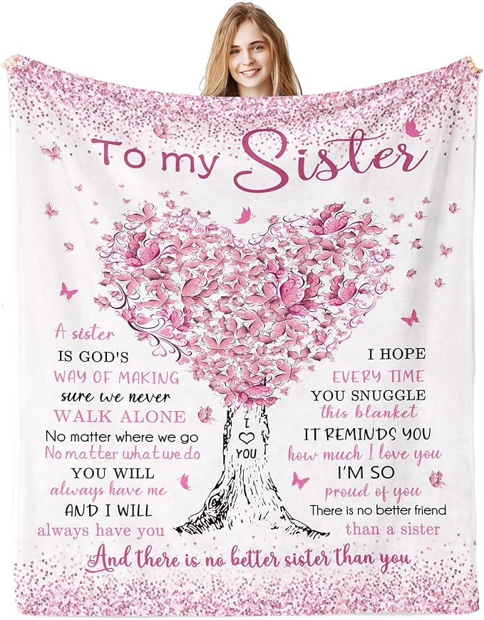 Sister Birthday Gifts, Sisters Gifts from Sis, Gift for Sister Birthday Blanket 60"x 80", Best Big Sisters Birthday Graduation Ever Gift Ideas for Women