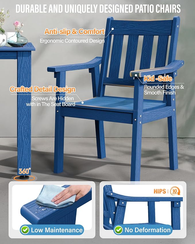 YEFU Patio Dining Chairs Set of 4: All Weather Outdoor Dining Chairs with Wide Curved Seat and Backrest - Outdoor Furniture Plastic for Outside Backyard/Garden/Porch/Deck 350lbs Capacity Blue - Image 4