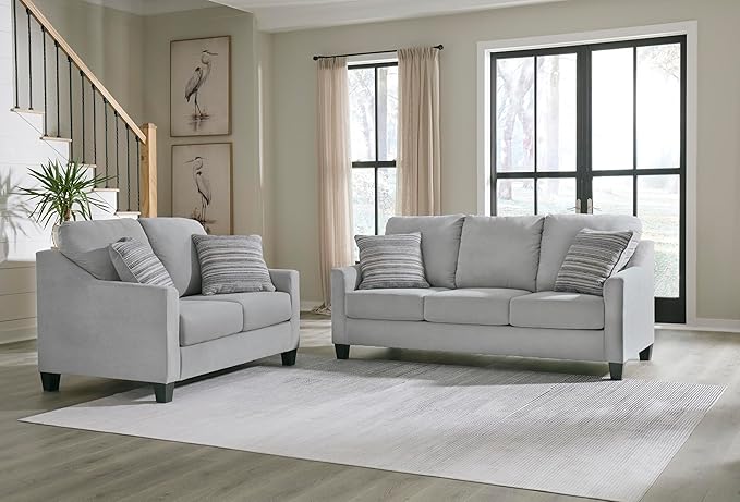 Signature Design by Ashley Adlai Casual Loveseat with 2 Toss Pillows, Light Gray