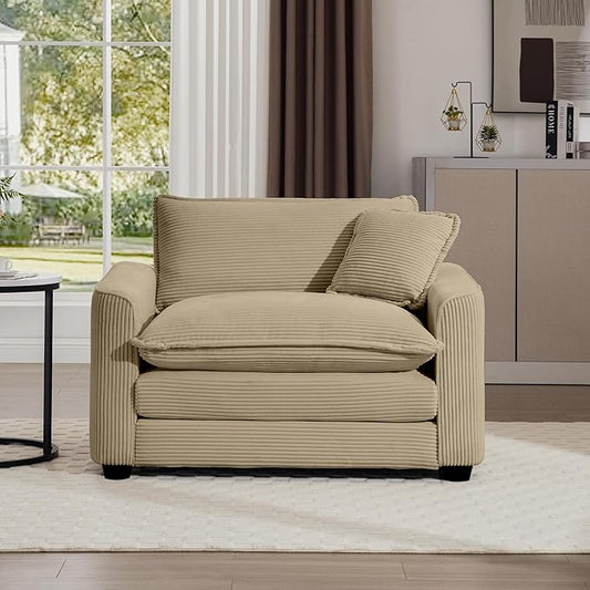 KEIKI 45" Oversized Corduroy Modular Sectional Single Sofa with High-Density Foam Cushions, Removable Armrests, Upholstered Modern 1-Seater Lounge Accent Chair with 1 Pillow, for Living Room, Tan