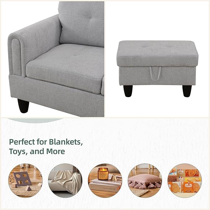 FONTOI L Shaped Sectional Couches for Living Room, Modern Modular Sectional Sofa with Ottoman Storage, Comfy L Shaped Couch with Chaise for Bedroom Apartment Furniture, Gray