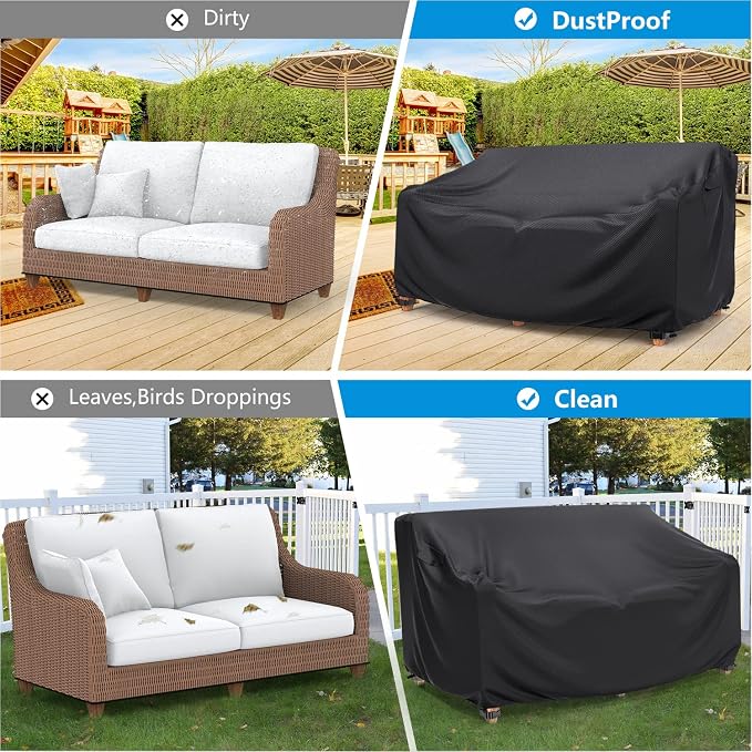 Heavy Duty Patio Sofa Cover Waterproof, Mrrihand 3-Seater Outdoor Sofa Loveseat Cover, Outdoor Patio Furniture Cover with Air Vent and Handles, 90" W×42" D×32" H, Black - Image 6