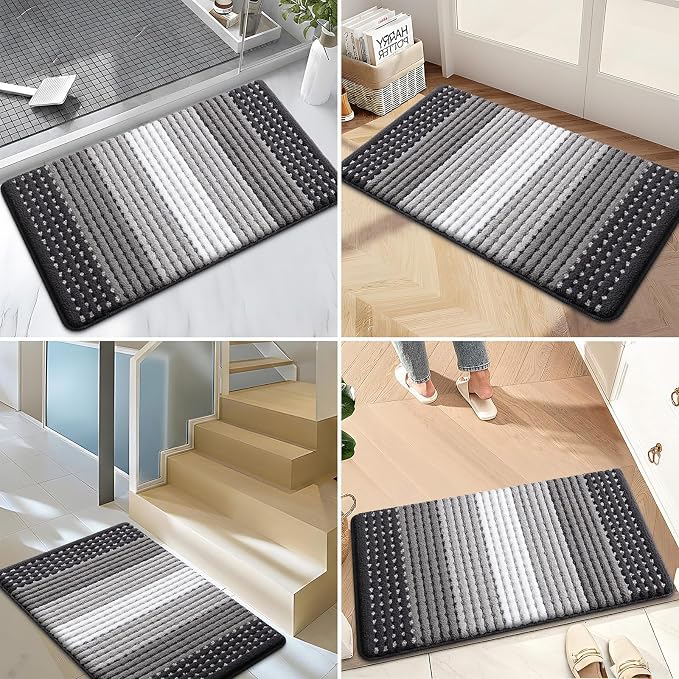 Kitinjoy Indoor Outdoor Door Mat, 59x24 Non-Slip Absorbent Dirt Trapper, Low-Profile Washable Inside Entrance Front Floor Mat, Sturdy Soft Entry Dotted Ombre Doormats for Entryway, Grey - Image 6