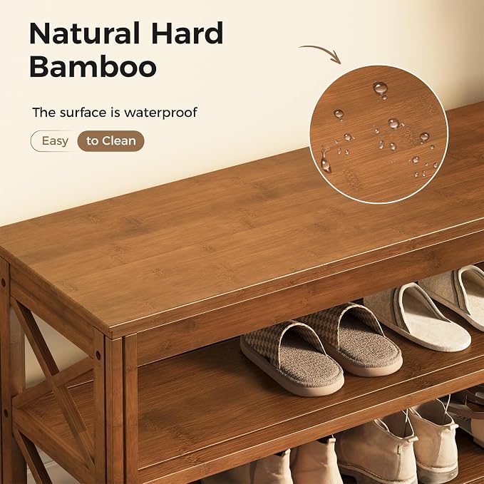 Bamworld Shoe Rack Bench with Storage 3 Tier Bamboo Shoe Bench Entryway Rustic Entryway Bench (X-Brown, 23.6 Inch - Image 6