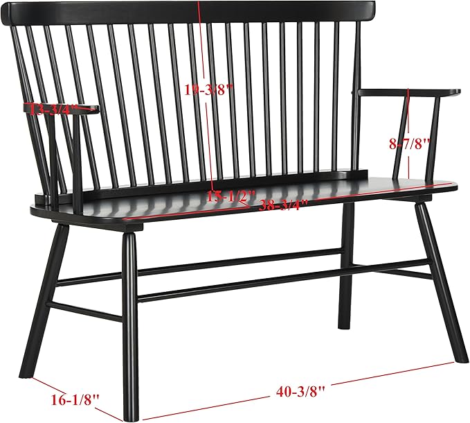 SAFAVIEH Home Collection – Addison Black Solid Wood Spindle Back Loveseat Bench, Farmhouse Settee for Entryway Living Room or Dining Area (AMH8513A)