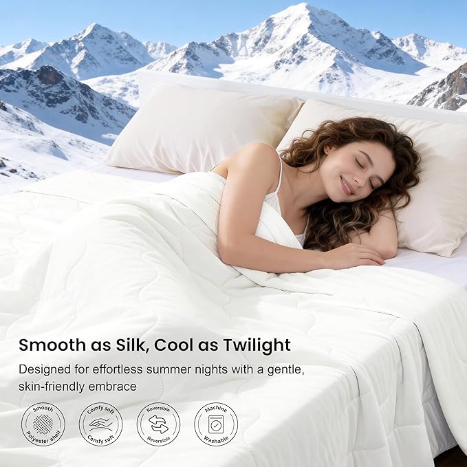 Love's cabin Cooling Comforter Queen Size, Double Sided Cooling Blankets for Hot Sleepers, Q-Max>0.4 Instant Cool-to-Touch, 2X Breathable & Moisture-Wicking, Oeko-TEX Certified, 90"x90" White