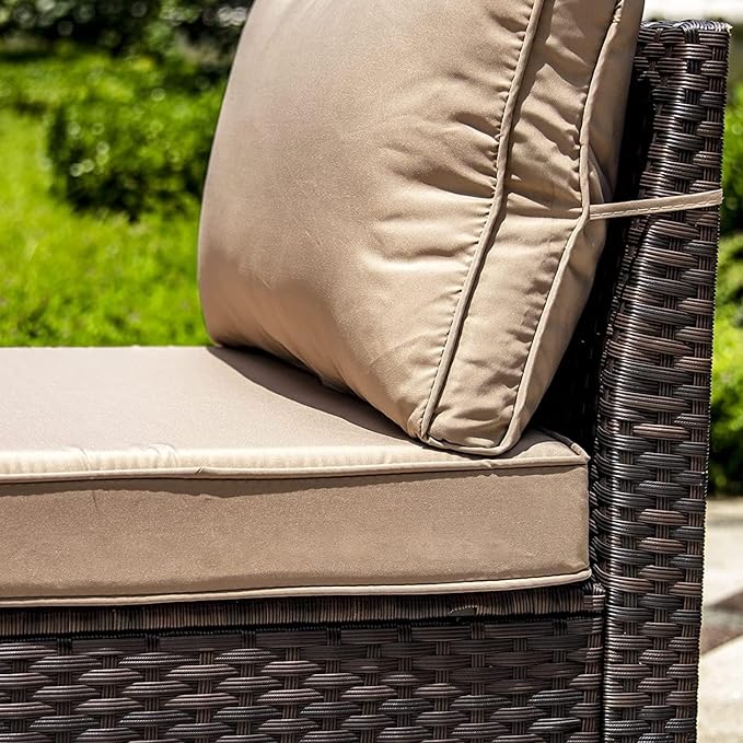 13 PCS Outdoor Patio Furniture Set,Outdoor Sectional Furniture with 43" 55000 BTU Gas Propane Fire Pit Table,All Weather PE Rattan Wicker Patio Conversation Set,Sand