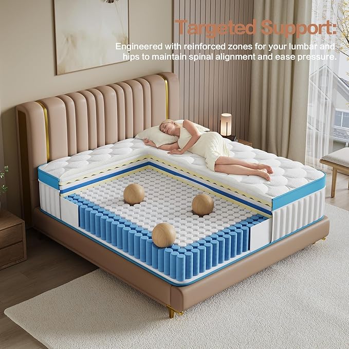 King Size Mattress, Medium Firm Memory Foam & Pocket Spring Hybrid Mattress,12 Inch King Size Mattress in a Box,CertiPUR-US Certified Safe Materials,Ideal for All Sleep Positions,76x80 Inches