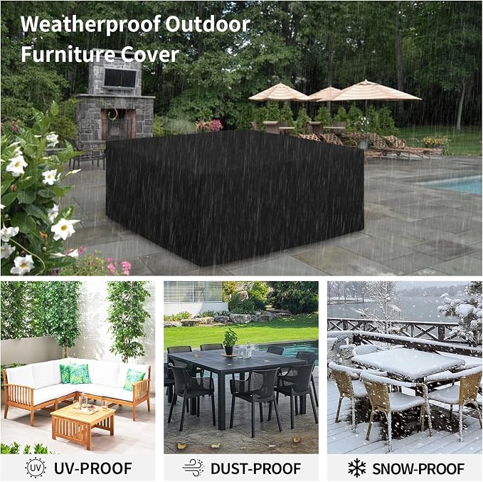 Easy-Going 600D Heavy Duty Patio Furniture Cover, Outdoor Square Table and Chair Set Cover, Waterproof Outdoor Sectional Set Cover (76"L x 76"W x 28"H, Black) - Image 6