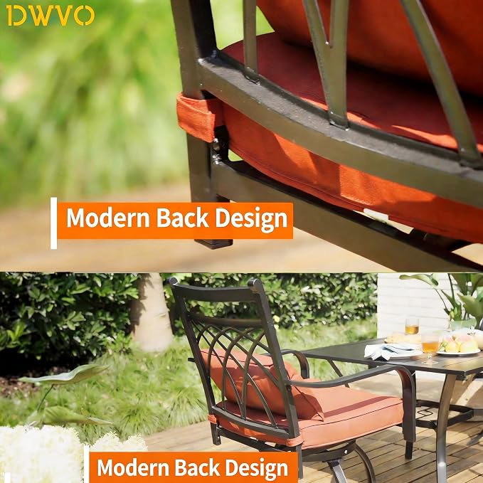 DWVO Metal Outdoor Bar Stools Set of 2, Heavy-Duty Bar Height Outdoor Chairs 352 Lbs Capacity, All-Weather E-Coated Swivel Barstools with Red Cushion & Pillow for Patio Deck Balcony - Image 5