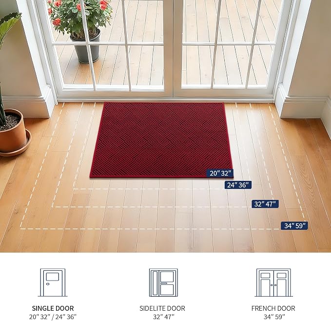 YIHOUSE Dirt Trapper Door Mat 20" x 32", Non-Slip Washable Entrance Mat, Dirt Resistant and Absorbent Welcome Mat, Low Profile Floor Mat for Front/Back Door, Entryway, Red - Image 6
