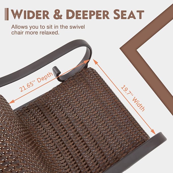 EROMMY Patio Swivel Chairs Set of 8, Heavy Duty Outdoor Dining Chair with 23.5'' High Back, Extra-Large Water-Fall Seat, Rattan Wicker Porch Chair Gentle Rocker for Outside, Dark Brown - Image 6