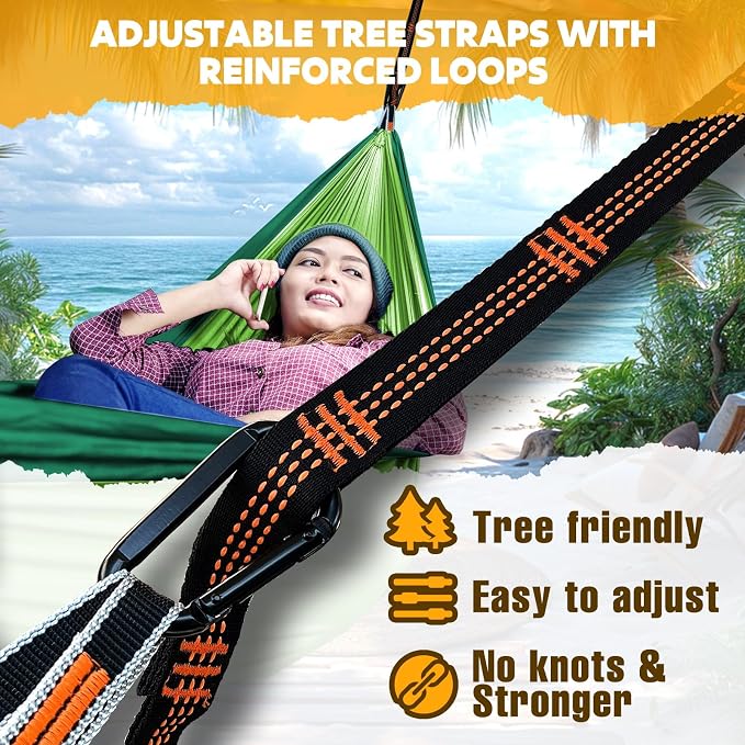 NATUREFUN Ultra-Light Travel Camping Hammock | 300kg Load Capacity,Breathable,Quick-Drying | 2 x Premium Carabiners,2 x Nylon Slings Included | Outdoor Indoor Garden - Image 3
