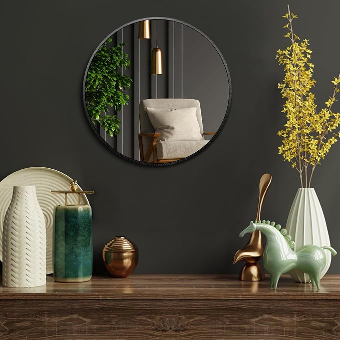 Itrue 12 Inch Small Round Decorative Wall Mirror, HD Silver-Coated Glass with Brushed Black Metal Frame, Minimalist Modern Accent Mirror for Vanity, Narrow Walls, Bathroom, Bedroom & Entryway - Image 6